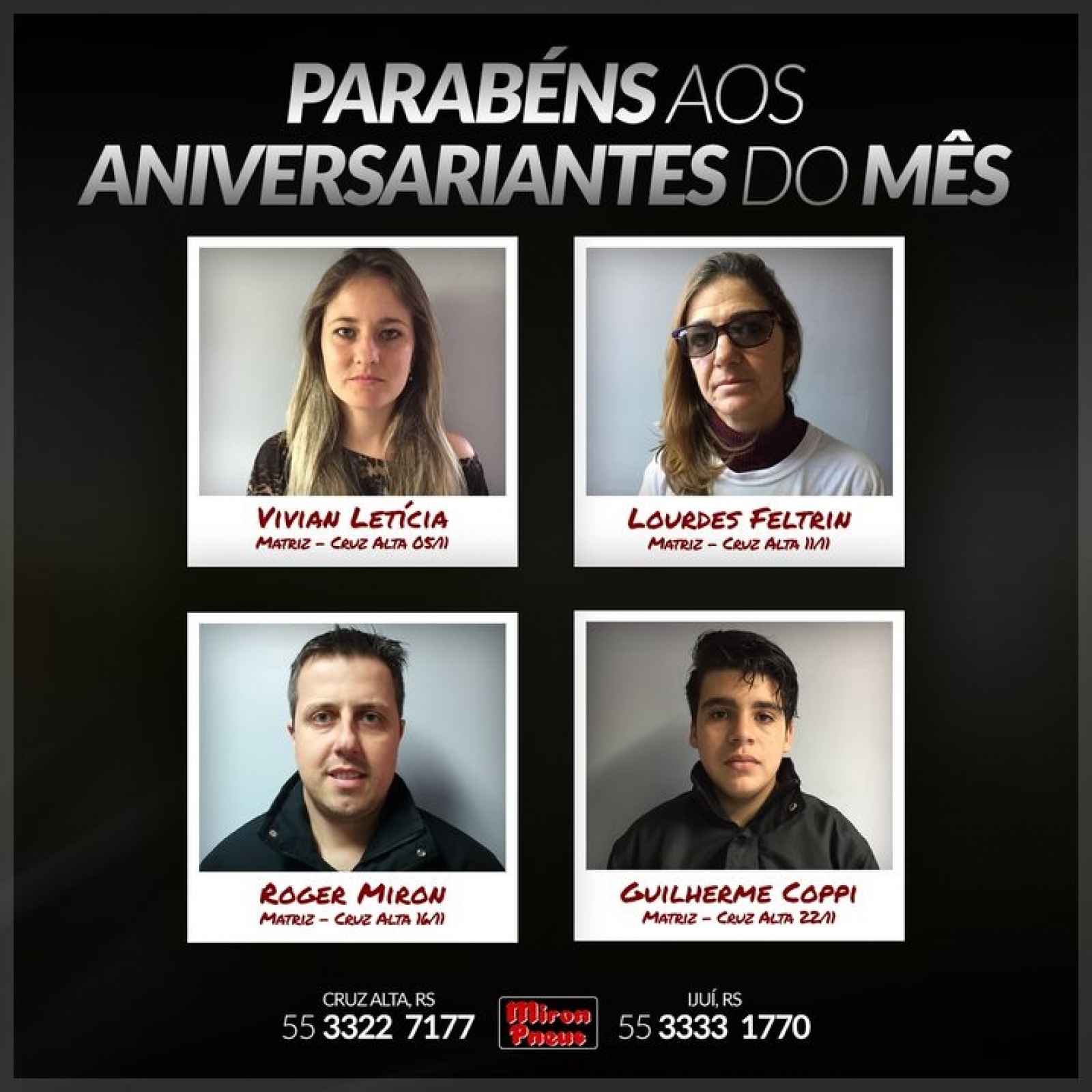 Parabéns aos aniversariantes do mês de Novembro